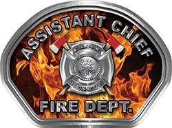  
	Assistant Chief Fire Fighter, EMS, Rescue Helmet Face Decal Reflective in Inferno Real Flames 
