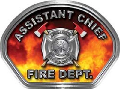  
	Assistant Chief Fire Fighter, EMS, Rescue Helmet Face Decal Reflective in Real Fire 
