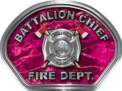  
	Battalion Chief Fire Fighter, EMS, Rescue Helmet Face Decal Reflective in Pink Camo 
