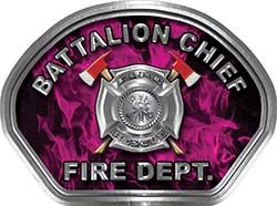  
	Battalion Chief Fire Fighter, EMS, Rescue Helmet Face Decal Reflective in Inferno Pink 
