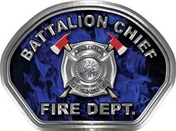  
	Battalion Chief Fire Fighter, EMS, Rescue Helmet Face Decal Reflective in Inferno Blue 
