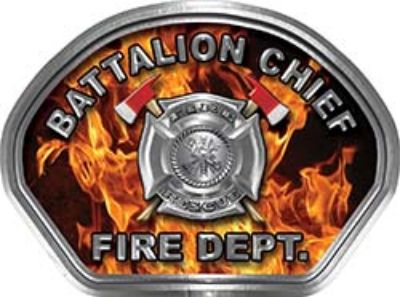  
	Battalion Chief Fire Fighter, EMS, Rescue Helmet Face Decal Reflective in Inferno Real Flames 
