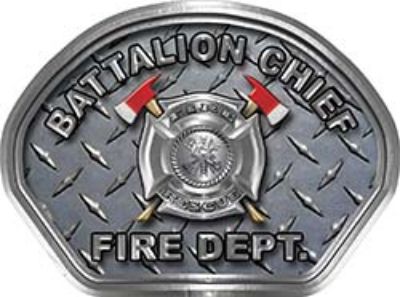  
	Battalion Chief Fire Fighter, EMS, Rescue Helmet Face Decal Reflective With Diamond Plate 
