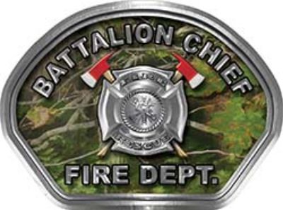  
	Battalion Chief Fire Fighter, EMS, Rescue Helmet Face Decal Reflective in Real Camo 
