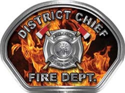  
	District Chief Fire Fighter, EMS, Rescue Helmet Face Decal Reflective in Inferno Real Flames 
