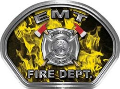 
	EMT Fire Fighter, EMS, Rescue Helmet Face Decal Reflective in Inferno Yellow 
