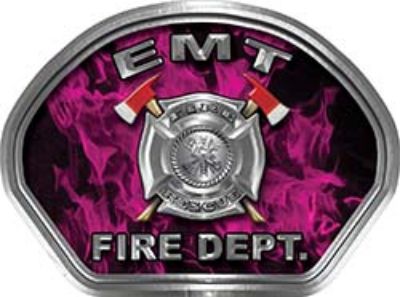  
	EMT Fire Fighter, EMS, Rescue Helmet Face Decal Reflective in Inferno Pink 
