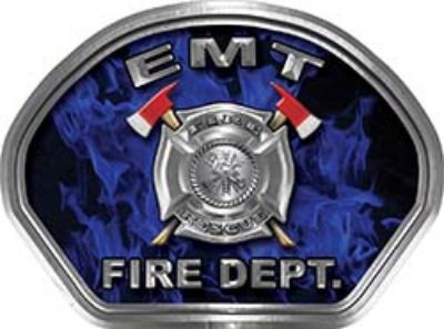  
	EMT Fire Fighter, EMS, Rescue Helmet Face Decal Reflective in Inferno Blue 

