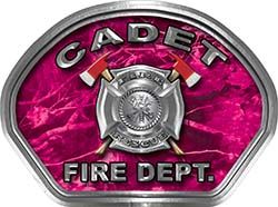  
	Cadet Fire Fighter, EMS, Rescue Helmet Face Decal Reflective in Pink Camo 
