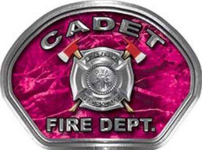  
	Cadet Fire Fighter, EMS, Rescue Helmet Face Decal Reflective in Pink Camo 
