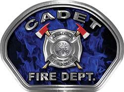  
	Cadet Fire Fighter, EMS, Rescue Helmet Face Decal Reflective in Inferno Blue 
