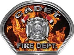  
	Cadet Fire Fighter, EMS, Rescue Helmet Face Decal Reflective in Inferno Real Flames 
