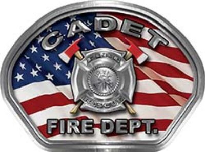  
	Cadet Fire Fighter, EMS, Rescue Helmet Face Decal Reflective With American Flag 
