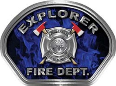  
	Explorer Fire Fighter, EMS, Rescue Helmet Face Decal Reflective in Inferno Blue 
