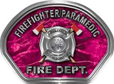  
	Firefighter PARAMEDIC Fire Fighter, EMS, Rescue Helmet Face Decal Reflective in Pink Camo 
