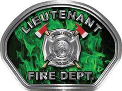  
	Lieutenant Fire Fighter, EMS, Rescue Helmet Face Decal Reflective in Inferno Green 
