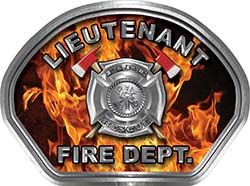  
	Lieutenant Fire Fighter, EMS, Rescue Helmet Face Decal Reflective in Inferno Real Flames 
