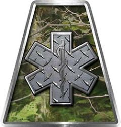 Fire Fighter, EMS, Rescue Helmet Tetrahedron Decal Reflective in Camo Star of Life
