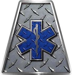 Fire Fighter, EMS, Rescue Helmet Tetrahedron Decal Reflective in Diamond Plate with Skull