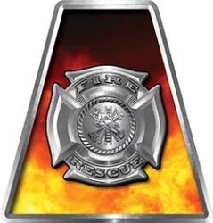 Fire Fighter, EMS, Rescue Helmet Tetrahedron Decal Reflective with Real Fire and Maltese Cross