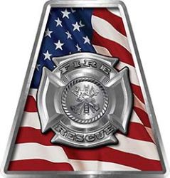 Fire Fighter, EMS, Rescue Helmet Tetrahedron Decal Reflective with American Flag and Maltese Cross