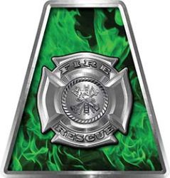 Fire Fighter, EMS, Rescue Helmet Tetrahedron Decal Reflective in Inferno Green with Maltese Cross