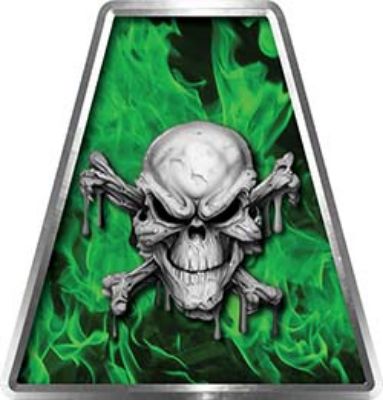 Fire Fighter, EMS, Rescue Helmet Tetrahedron Decal Reflective in Inferno Green with Skull