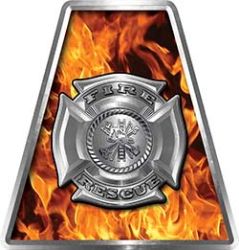 Fire Fighter, EMS, Rescue Helmet Tetrahedron Decal Reflective in Inferno with Maltese Cross