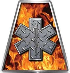 Fire Fighter, EMS, Rescue Helmet Tetrahedron Decal Reflective in Inferno with Star of Life