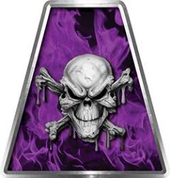 Fire Fighter, EMS, Rescue Helmet Tetrahedron Decal Reflective in Inferno Purple with Skull and Cross Bones