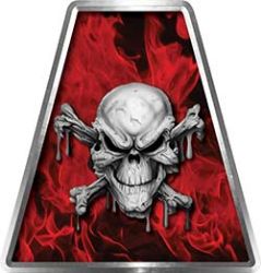 Fire Fighter, EMS, Rescue Helmet Tetrahedron Decal Reflective in Inferno Red with Skull and Crossbones