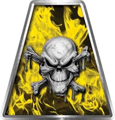 Fire Fighter, EMS, Rescue Helmet Tetrahedron Decal Reflective in Inferno Yellow with Skull and Crossbones