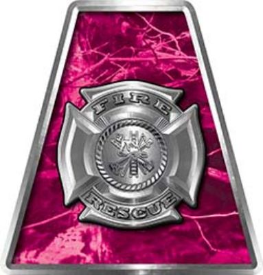 Fire Fighter, EMS, Rescue Helmet Tetrahedron Decal Reflective in Pink Camo with Maltese Cross