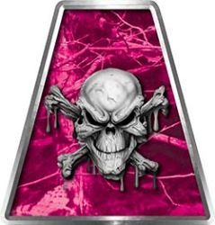 Fire Fighter, EMS, Rescue Helmet Tetrahedron Decal Reflective in Pink Camo with Skull and Crossbones