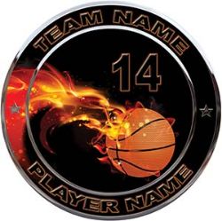 
	Custom Team Sports Decal with Name and School with Flaming Basketball

