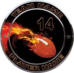 
	Custom Team Sports Decal with Name and School with Flaming Football
