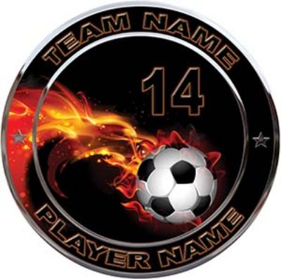 
	Custom Team Sports Decal with Name and School with Flaming Soccer
