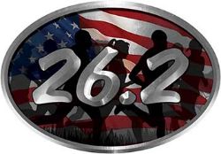 
	Oval Marathon Running Decal 26.2 with American Flag and Runners
