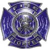 
	Fire Fighter Maltese Cross Decal with Flames in Blue
