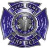 
	Personalized Fire Fighter Maltese Cross Decal with Flames and Star of Life in Blue
