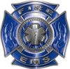 
	Fire EMS Maltese Cross Decal with Flames and Star of Life in Blue