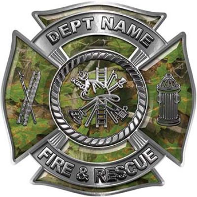 
	Custom Personalized Fire Fighter Decal with Fire Scramble in Camouflage
