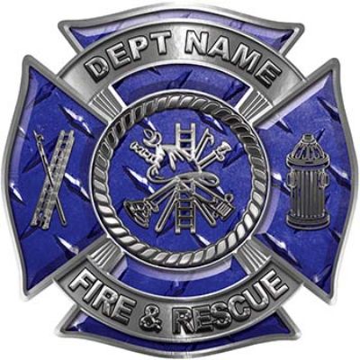 
	Custom Personalized Fire Fighter Decal with Fire Scramble in Blue Diamond Plate

