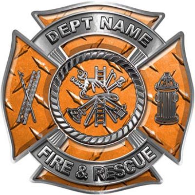 
	Custom Personalized Fire Fighter Decal with Fire Scramble in Orange Diamond Plate
