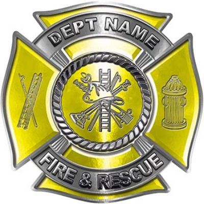 
	Custom Personalized Fire Fighter Decal with Fire Scramble in Yellow
