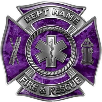 
	Custom Personalized Fire Fighter Decal with Star of Life in Purple Camouflage

