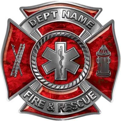 
	Custom Personalized Fire Fighter Decal with Star of Life in Red Camouflage
