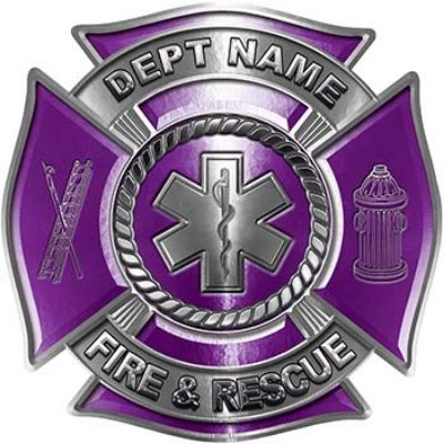 
	Custom Personalized Fire Fighter Decal with Star of Life in Purple