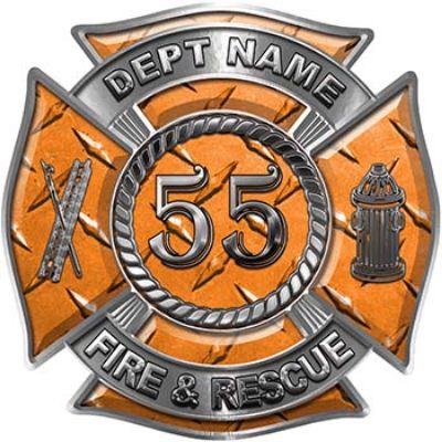 
	Personalized Fire Fighter Decal with Your Number in Orange Diamond Plate