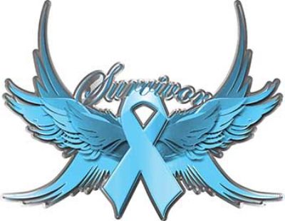 
	Ovarian Cancer Survivor Light Blue Ribbon with Flying Wings Decal
